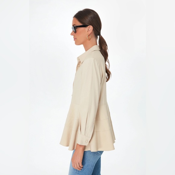 Pomander Place NEW Ashlen Collared Peplum Blouse in Beige Size XL - Picture 2 of 11